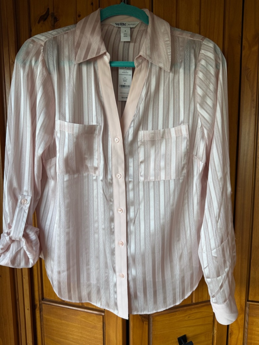 White House Black Market Blush Pink Striped Satin-Stripe Blouse